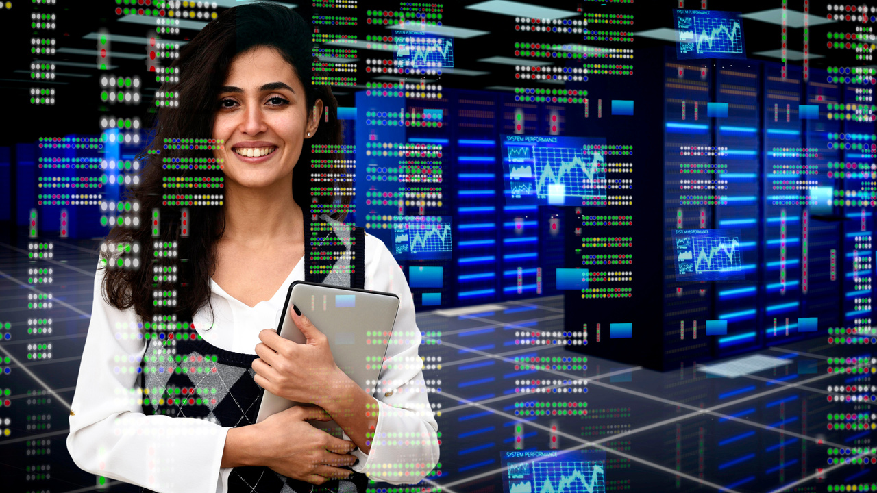 Female IT engineer in data center